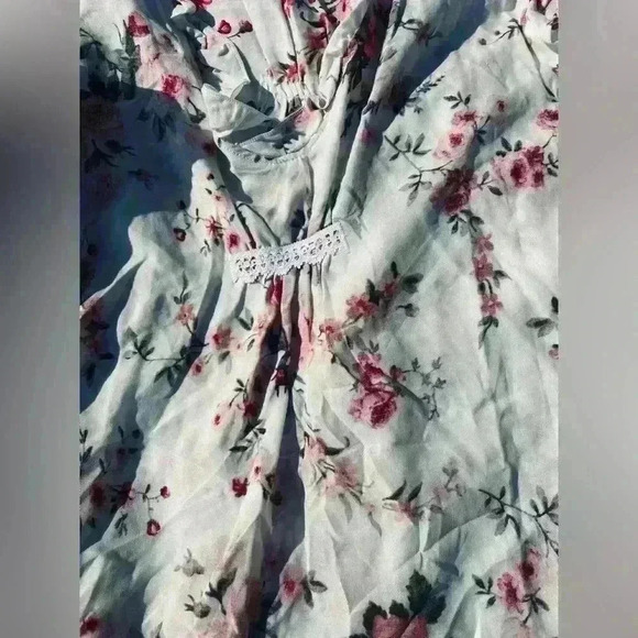 Farm House Frocks Top M Handkerchief Hem Boho Floral Sheer Oversized - Picture 11 of 16